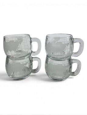 Nescafe World Map Glass Mugs Set of 4